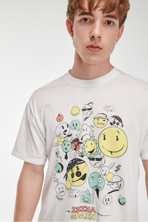 Camiseta estampada, cuello redondo, manga corta