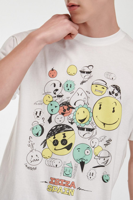 Camiseta estampada, cuello redondo, manga corta