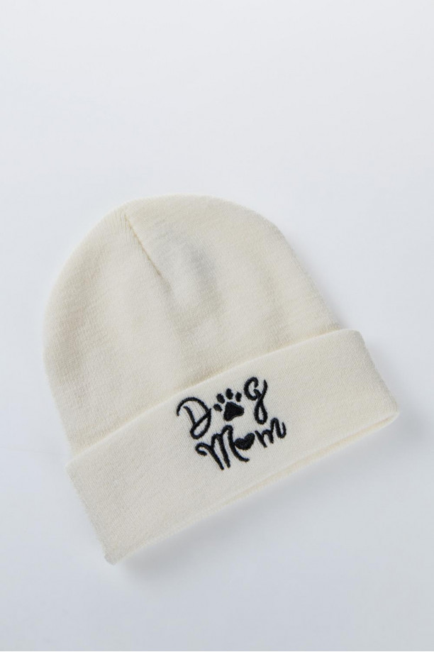 Gorro tejido unicolor con motivo