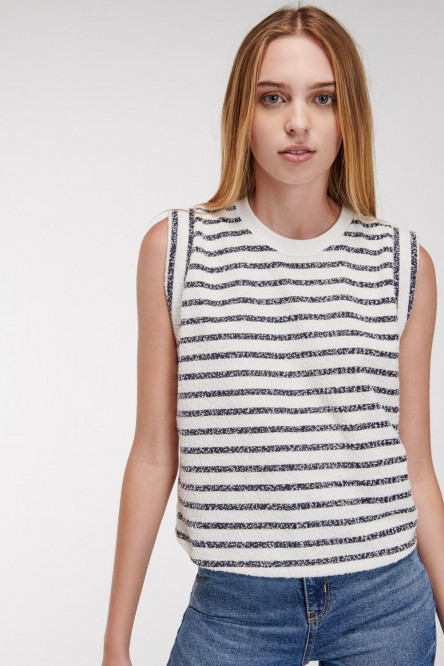 Camiseta sin mangas, cuello redondo con rayas
