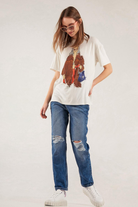 Camiseta femenina manga corta, estampada con telovit.