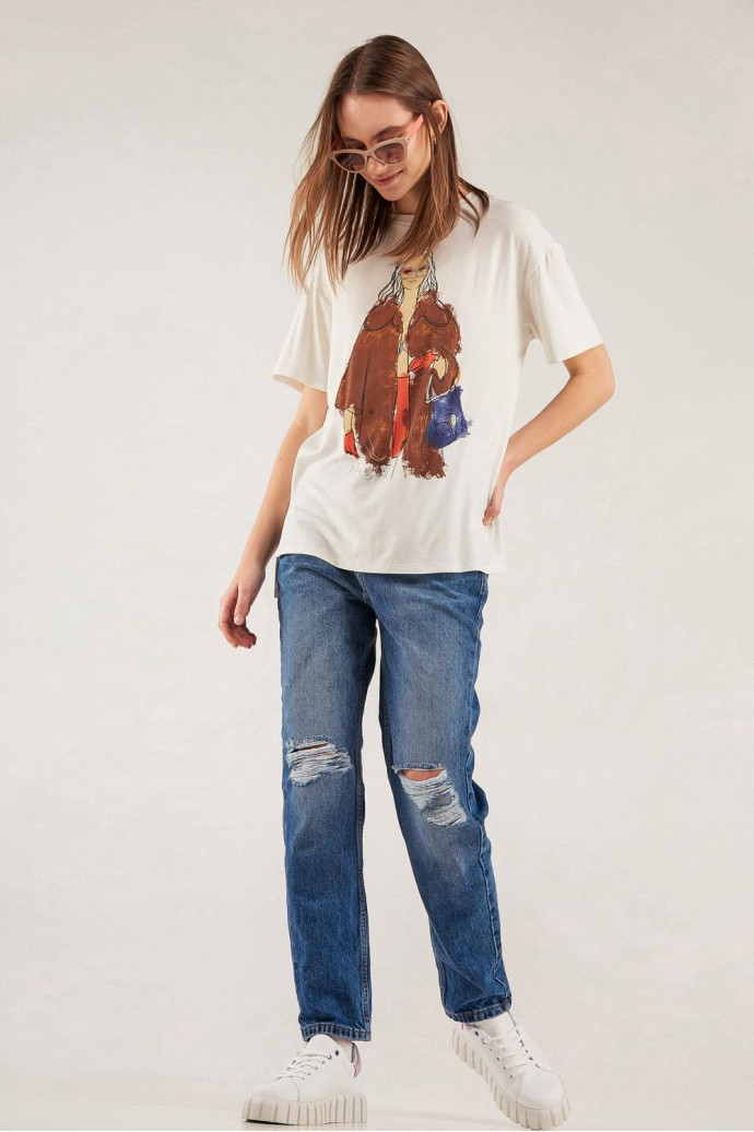 Camiseta femenina manga corta, estampada con telovit.