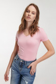 Camiseta básica, manga corta con cuello en V