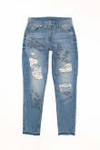 Jean Skinny azul medio con rotos y estampado
