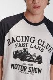 Camiseta cuello redondo, manga rangla con estampado en frente