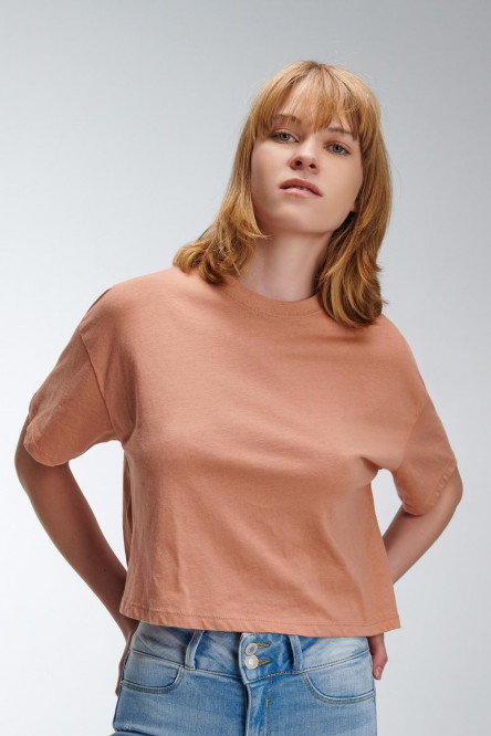 Camiseta, manga corta, cuello redondo, unicolor