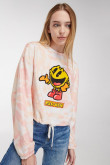 Buzo tie dye cuello redondo, con estampado en frente  y manga de Pacman.