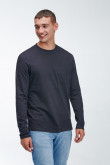 Camiseta para hombre, manga larga, unicolor con bolsillo en frente