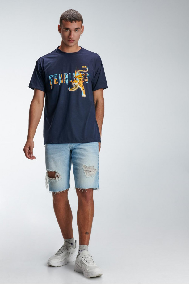 Camiseta oversize estampada, cuello redondo, manga corta