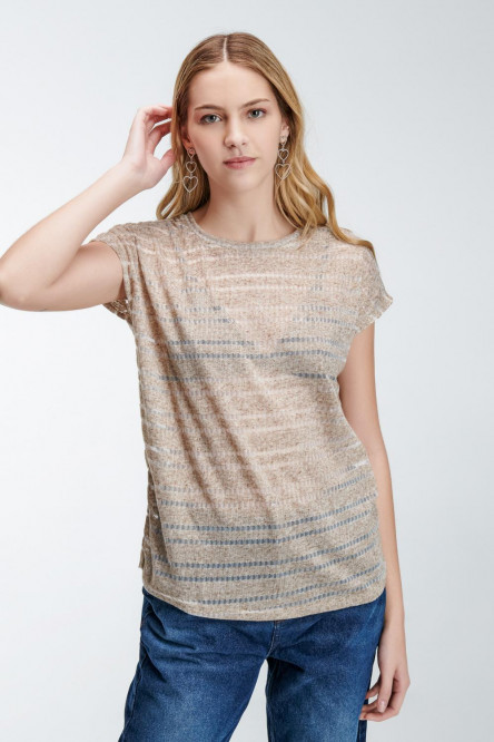 Camiseta manga corta, cuello redondo unicolor