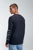 Camiseta, para hombre, manga larga, cuello redondo, bolsillo parche con estampado en bolsillo y manga
