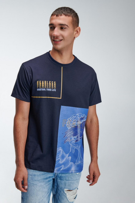 Camiseta cuello redondo, manga corta con estampado en frente