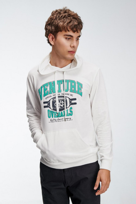 Buzo básico cerrado con capota estampado.