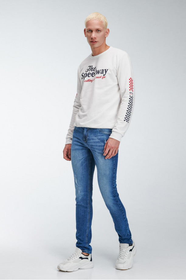 Jean Skinny Fit tiro bajo azul oscuro con rotos