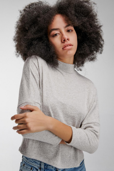 Camiseta sin estampado, manga larga con cuello alto.