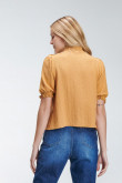 Blusa para mujer cuello alto con elástico y puño ancho con elástico