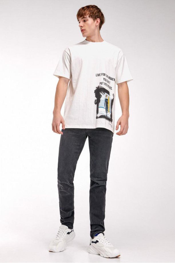 Camiseta estampada, cuello redondo, manga corta con estampado frente
