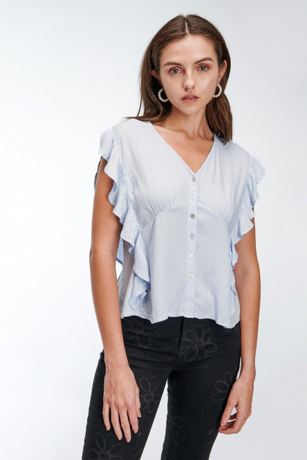 Blusa manga sisa con gola inferior, escote en V.