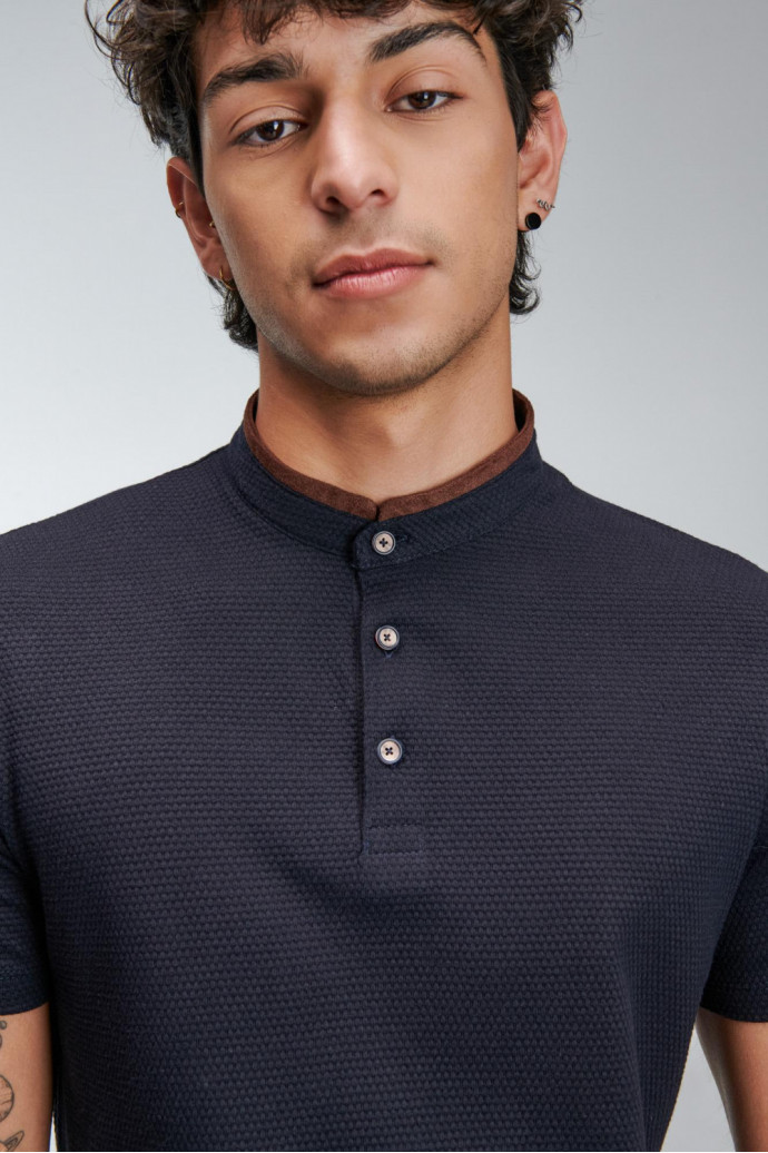 Camiseta Polo unicolor con cuello y cuello neru