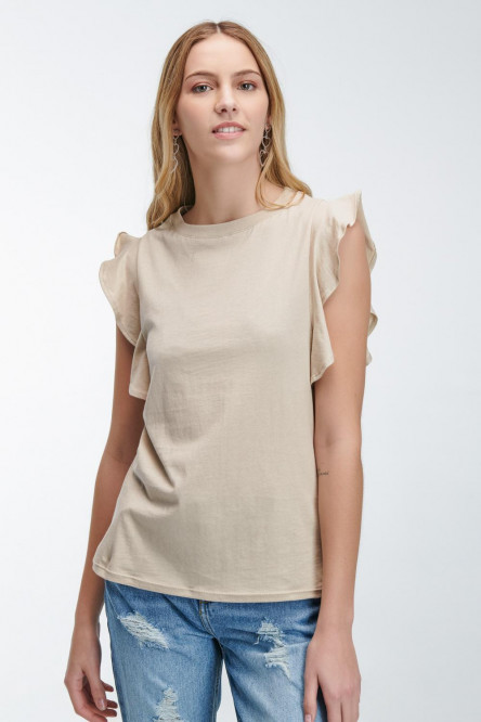 Camiseta sin estampado, con gola sobre hombro.