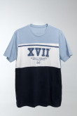 Camiseta masculina, con cortes sobre el delantero y estampado en corte central  manga corta