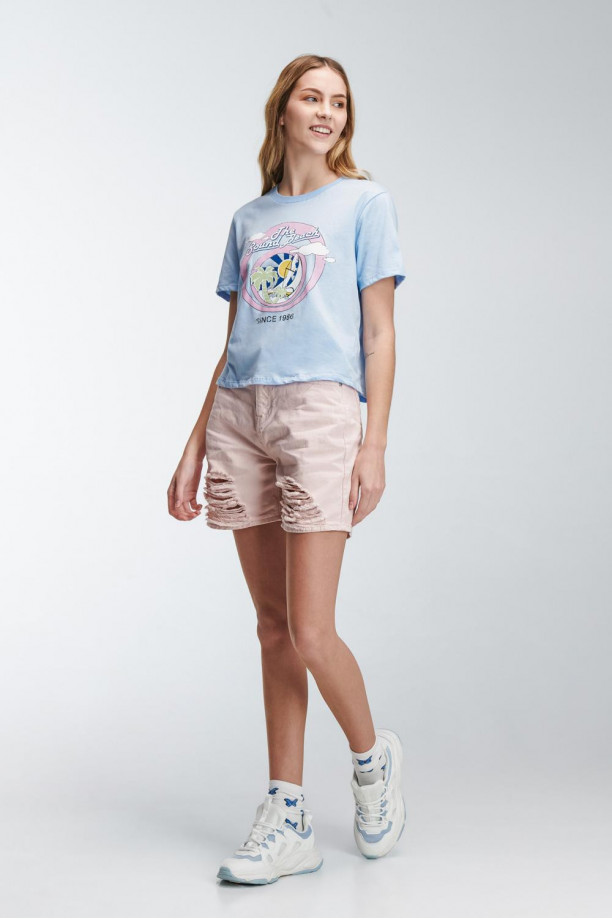 Short denim tiro alto