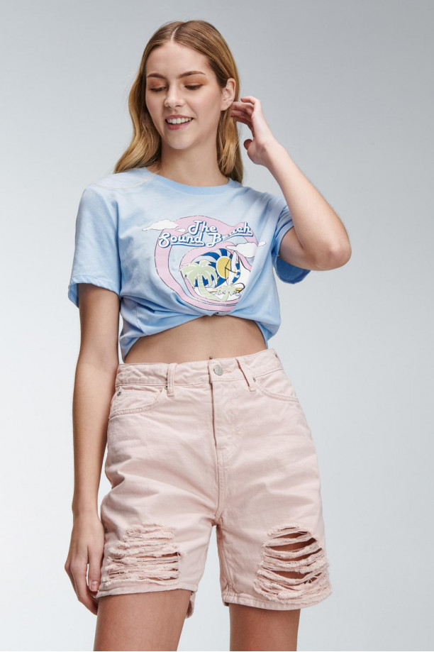 Short denim tiro alto