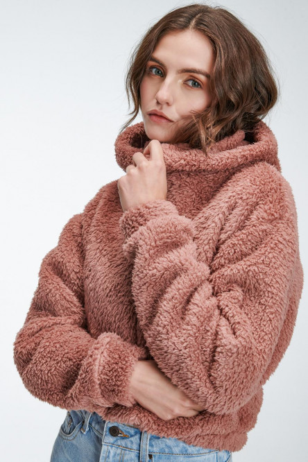 Buzo para mujer sin estampado, con capota y elástico en ruedo.