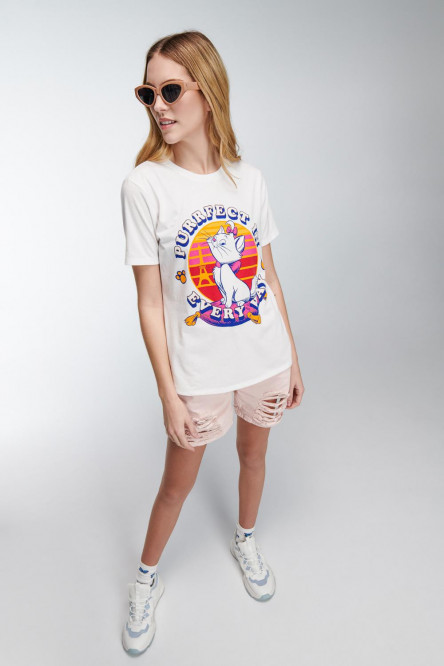 Camiseta manga corta para mujer, con estampado en frente de Aristogatos, Disney