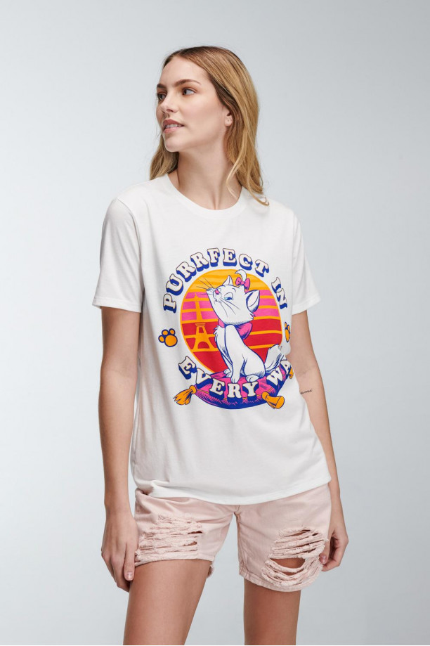 Camiseta manga corta para mujer, con estampado en frente de Aristogatos, Disney