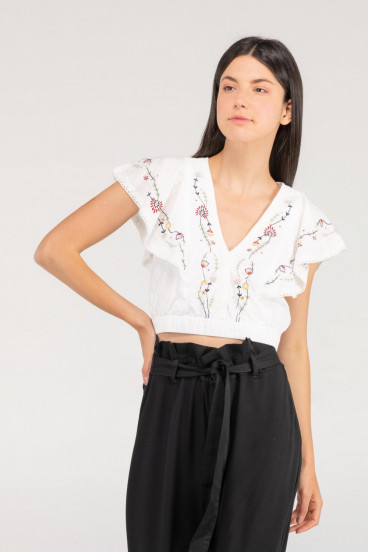 BLUSA ESCOTE EN V BORDADA