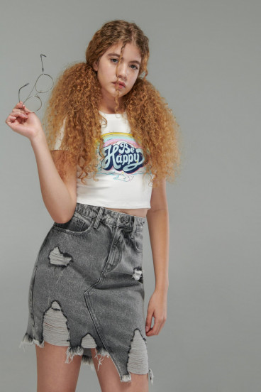 Camiseta estampada cuello redondo, manga corta