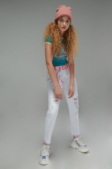 Camiseta básica, manga corta con cuello redondo, con estampado jeanswear