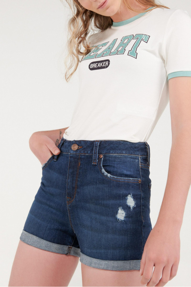 Short denim tiro medio