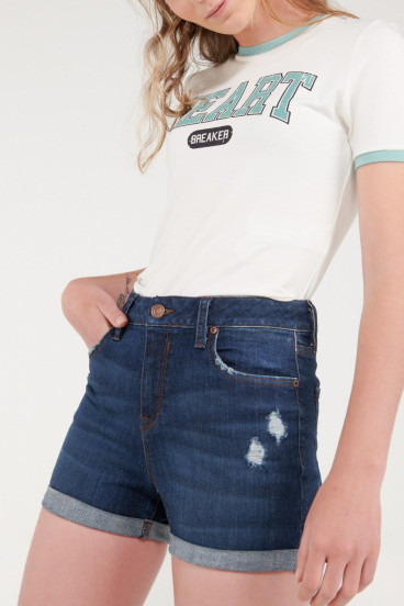 Short denim tiro medio