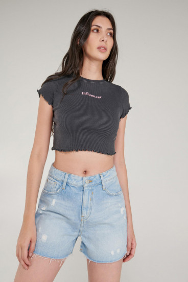 Short denim tiro alto