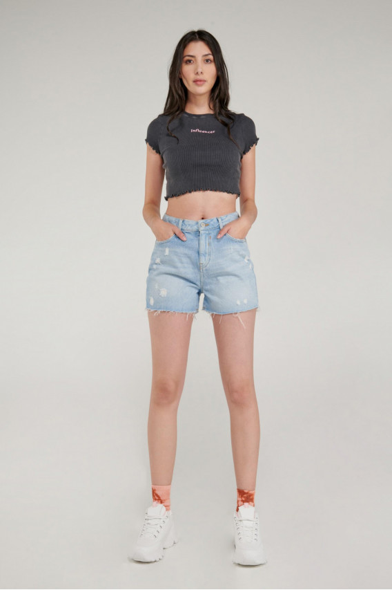 Short denim tiro alto
