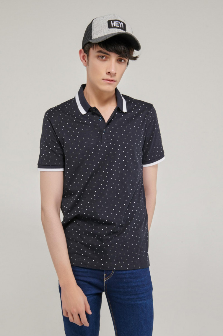 Camiseta Polo manga corta estampada, con banda cuello