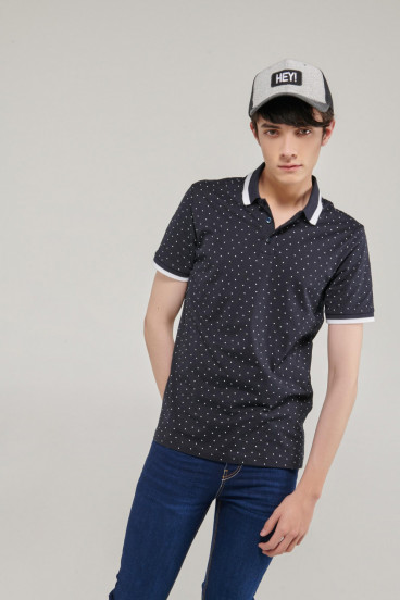 Camiseta Polo manga corta estampada, con banda cuello