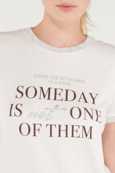 Camiseta estampada manga corta cuello y puños en contraste en lurex