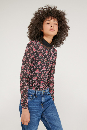 Camiseta manga larga en mesh sublimado con rosas