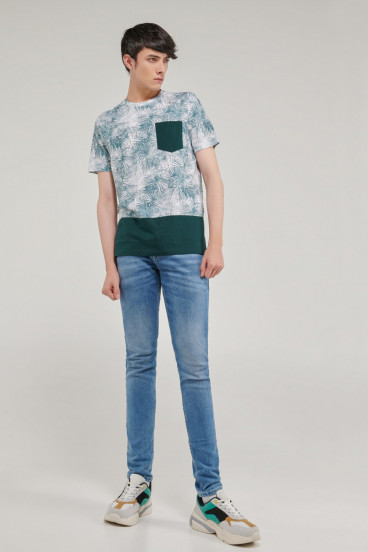 Camiseta manga corta estampada con bolsillo