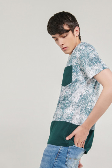 Camiseta manga corta estampada con bolsillo