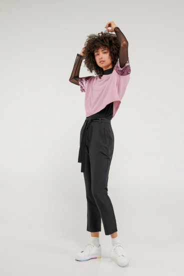 Camiseta estampada manga corta en lentejuelas, estampado en shimmer