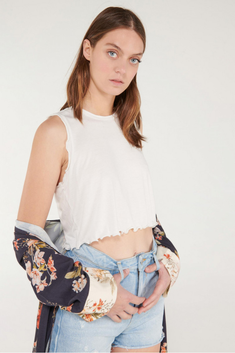 Camiseta esqueleto, cuello redondo con arandela unicolor young