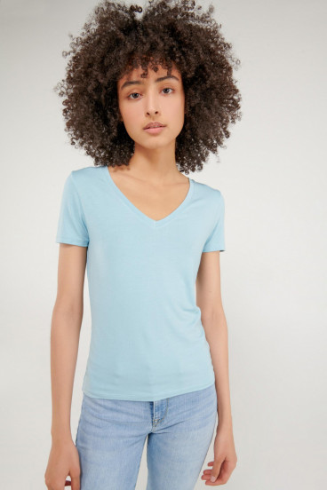 Camiseta básica, manga corta con cuello en V