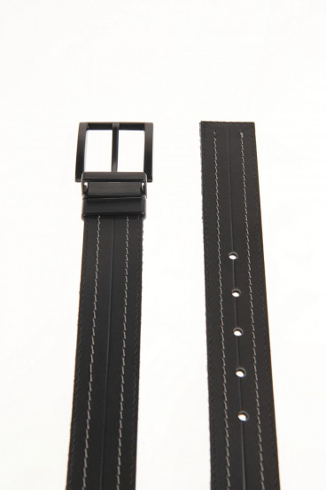 Cinturon unicolor negro -reversible hebilla metalica