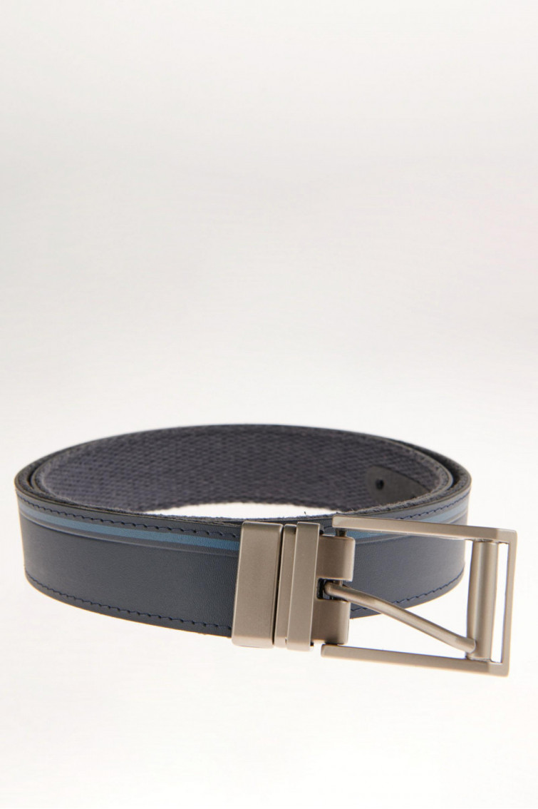 Cinturon unicolor azul - reversible hebilla metalica