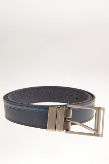 Cinturon unicolor azul - reversible hebilla metalica