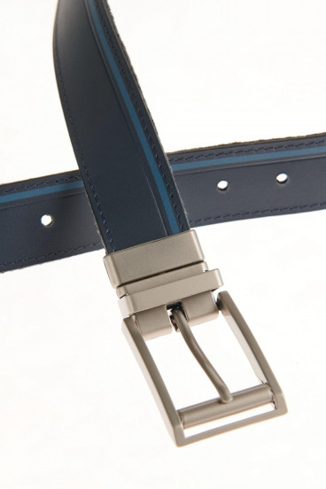Cinturon unicolor azul - reversible hebilla metalica